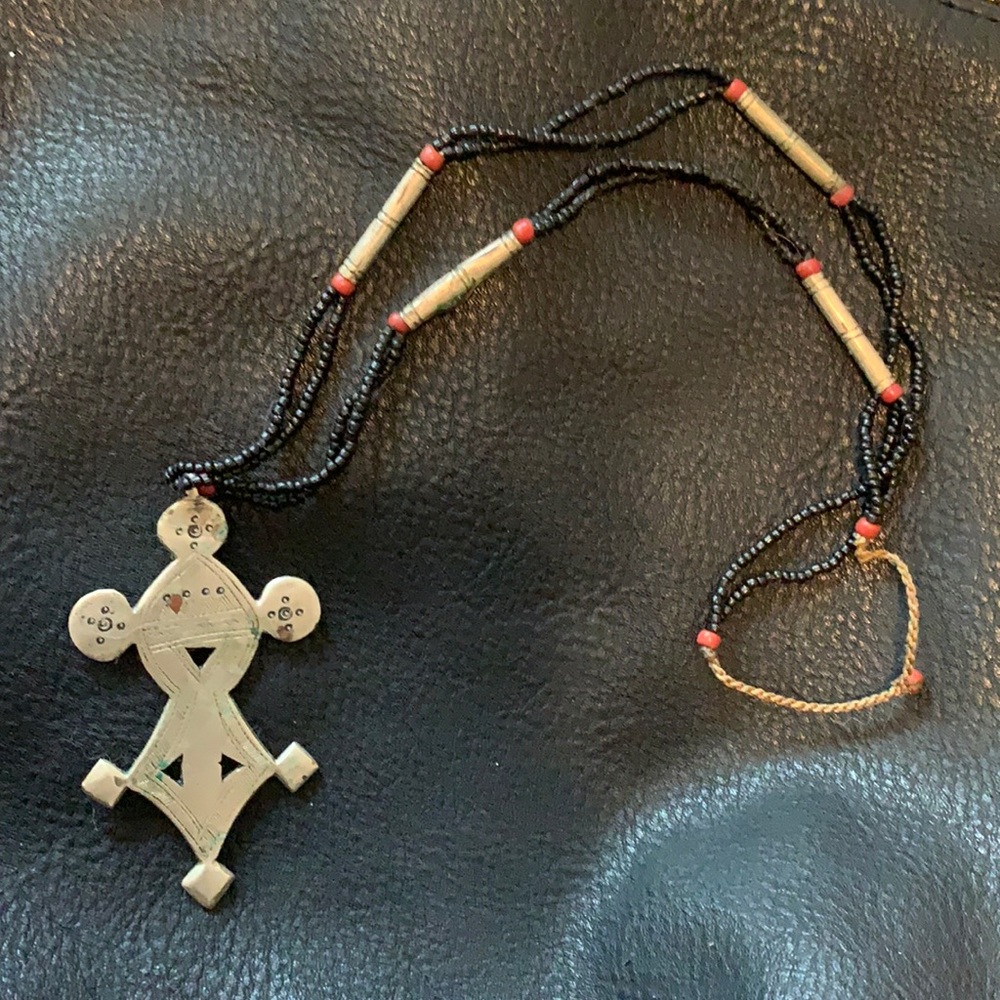 Unique black beaded and silver African necklace